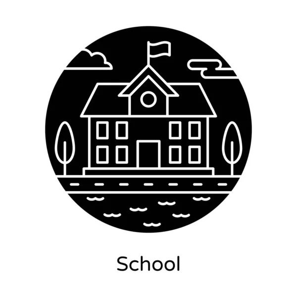 Diseño Plano Del Icono Escuela Edificio Con Bandera — Vector de stock