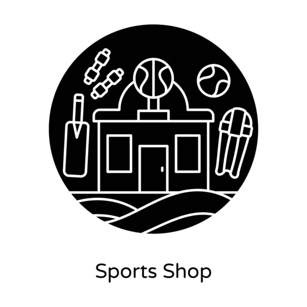 Bat Ball Building Icon Sports Shop Flat Design — Stock Vector