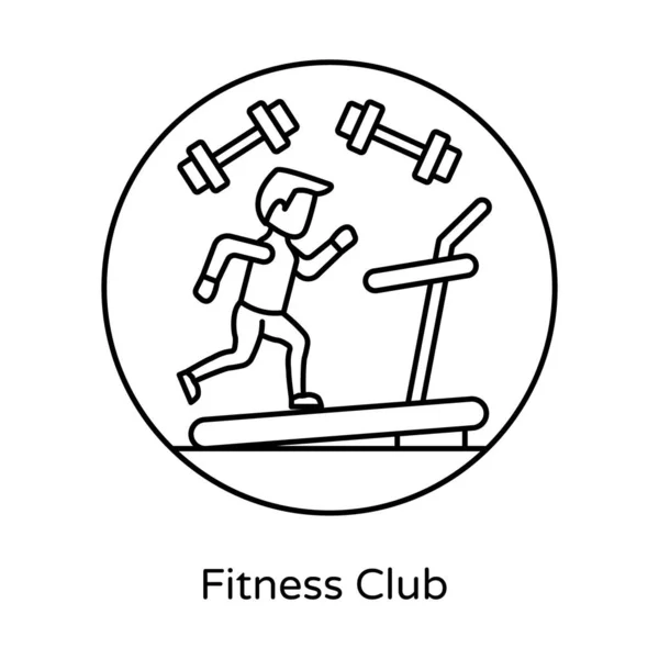 男子跑在跑步机展示健身俱乐部图标 — 图库矢量图片