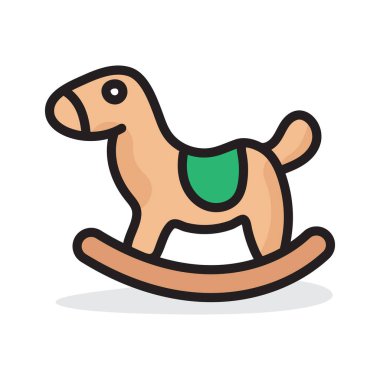 Çocuklar sınıfı oyuncaklar, sallanan at vektör tasarımının düz simgesi. 