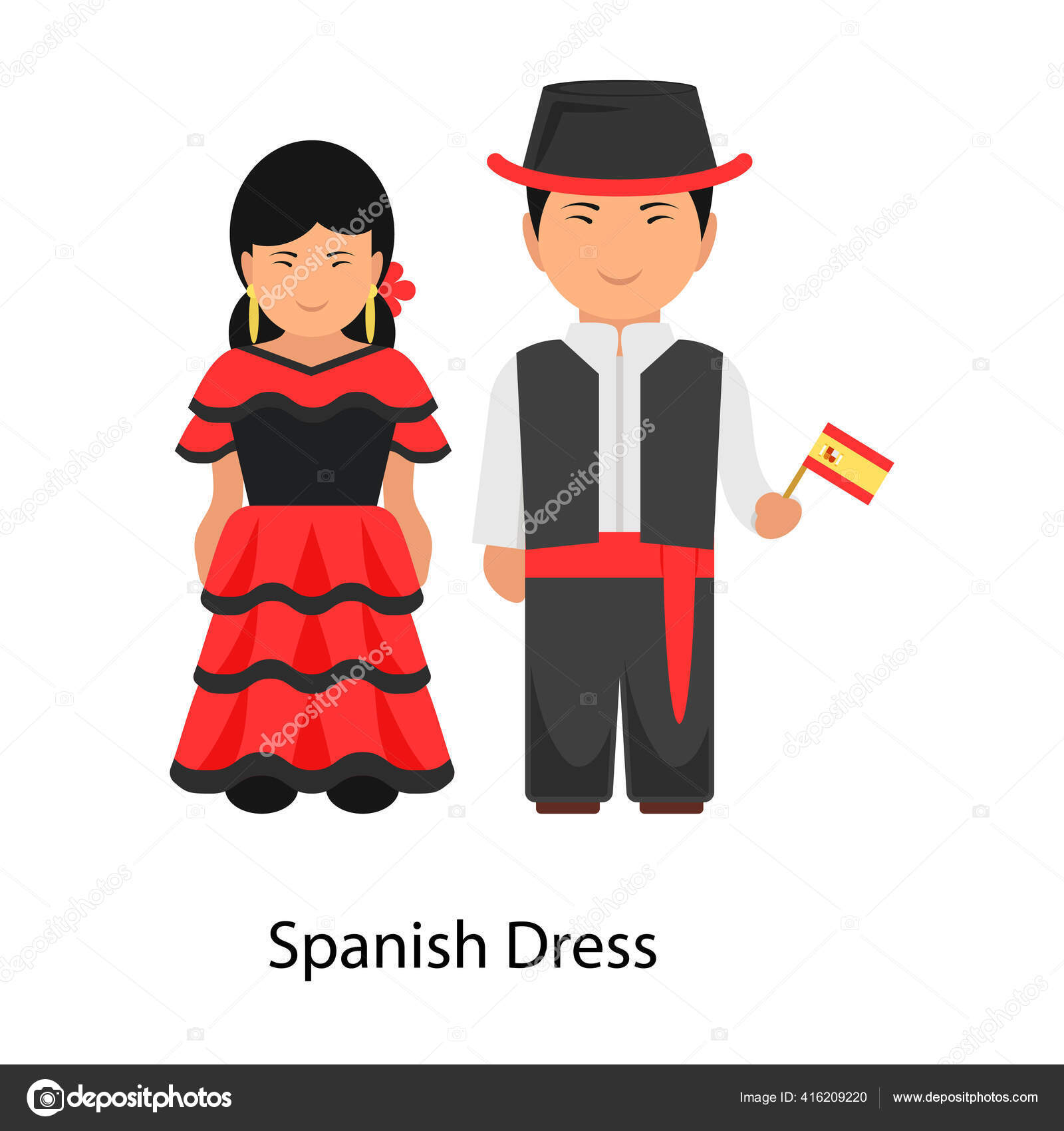 Illustration Spanish Cultural Dress Spain Traditional Costume