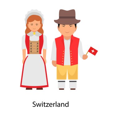Geleneksel kıyafetleri, düz vektörleri olan İsviçreli çift