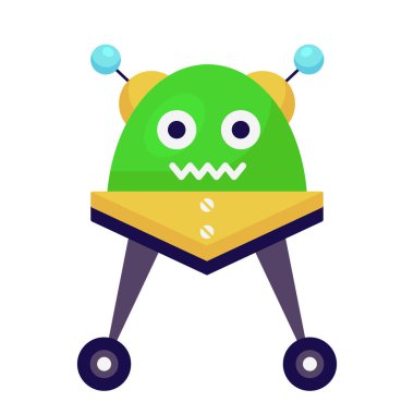 Bebek robot ikon tasarımı, düz stil çocuk robot. 