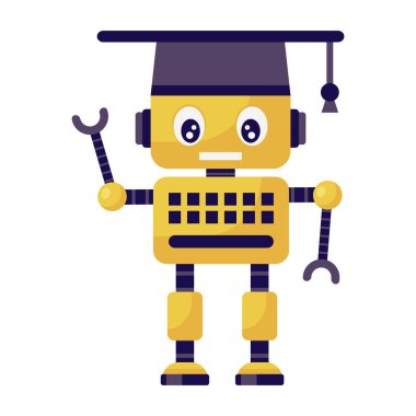 Robot şapkası takan bir simge tasarımı, öğrenci robot konsepti 