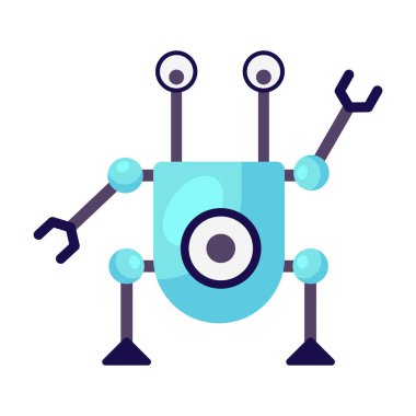 Çizgi film robot vektörü, düz stil biyonik adam. 