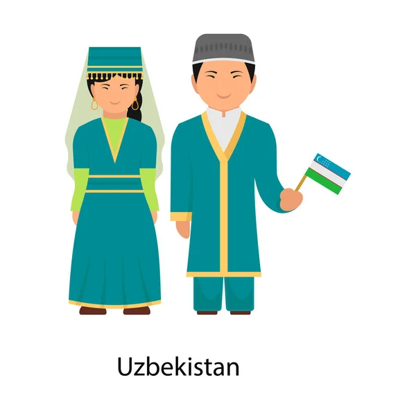 Χαριτωμένο Ζευγάρι Φορώντας Casual Φορέματα Τους Ουζμπεκιστάν Υπήκοοι — Διανυσματικό Αρχείο