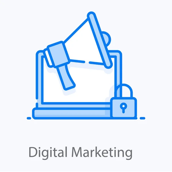 Megafon Mit Laptop Zeigt Digitale Marketing Ikone — Stockvektor