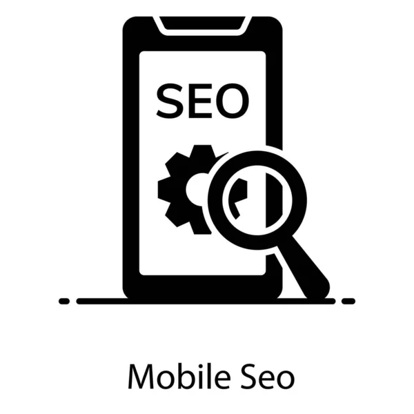 Lupa Engranaje Con Teléfono Inteligente Diseño Icono Seo Móvil — Vector de stock