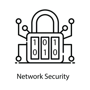 Ağ güvenlik simgesi ve ağ düğümlerine bağlı asma kilit düz vektör 