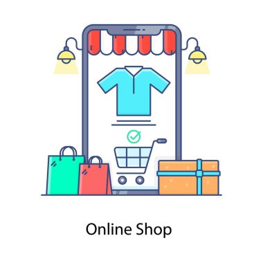 Mobil uygulama, çevrimiçi dükkan vektör tasarımının düz simgesi 