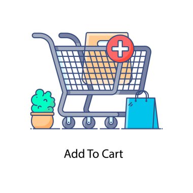 Sepet simgesine, düz vektör tasarımına ekle.