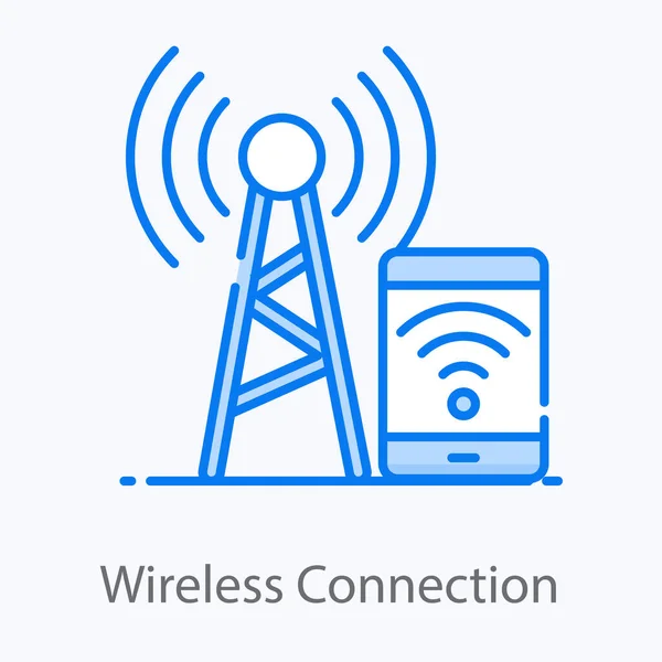 Wireless Connection Signal Tower Mobile Showing Concept Broadband Connection — Stock Vector