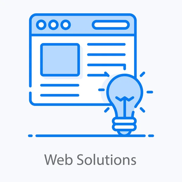 平面设计中的Web解决方案图标 带齿轮的Web页面上的灯泡 — 图库矢量图片