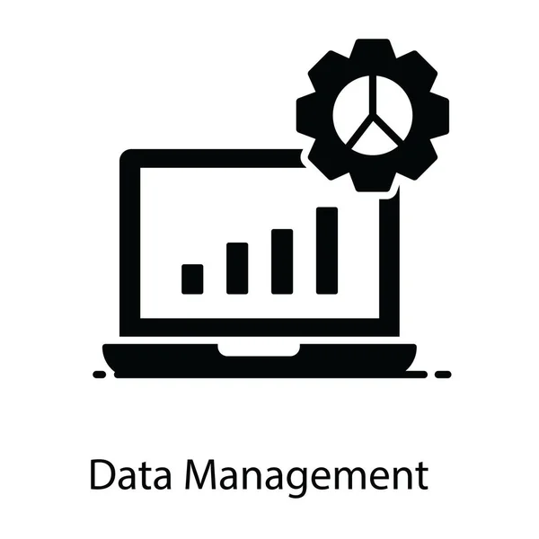 データ管理のフラットアイコン設計とラップトップ内のバーチャート — ストックベクタ