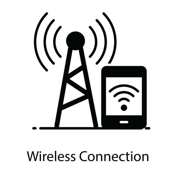 Koneksi Nirkabel Menara Sinyal Dengan Mobile Menampilkan Konsep Sambungan Broadband - Stok Vektor