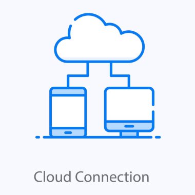 Cep telefonu ve monitörle bağlantılı bulut, bulut bağlantı simgesi konsepti