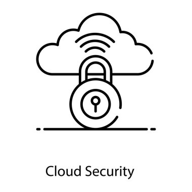 Bulut güvenlik simgesinin düz tasarımı, kablosuz sinyalli asma kilit