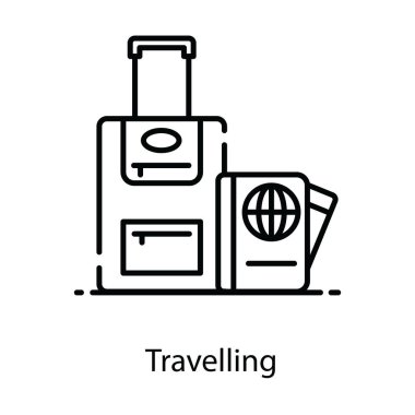 Pasaportlu bir valiz, seyahat konsepti simgesinin düz tasarımı