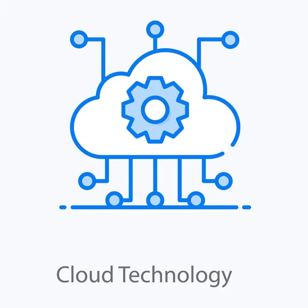 带网络节点的云中齿轮 云中技术图标 — 图库矢量图片
