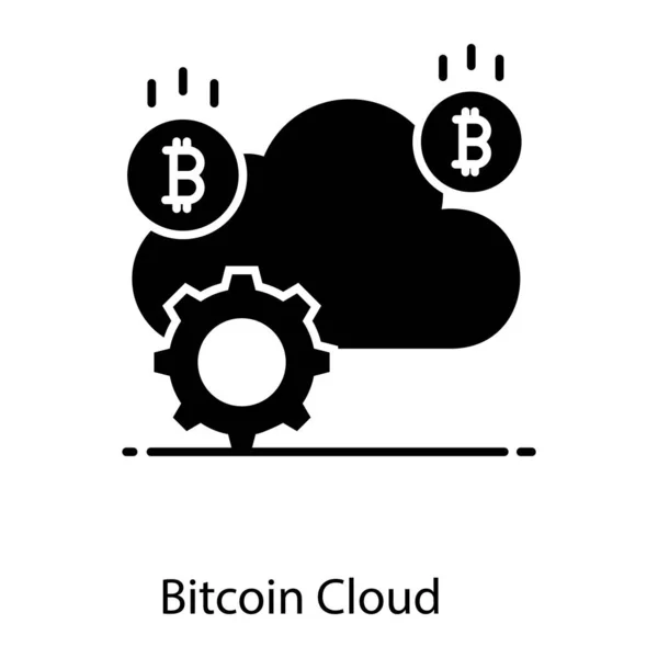 Bitcoin Com Engrenagem Nuvem Mostrando Ícone Nuvem Bitcoin — Vetor de Stock