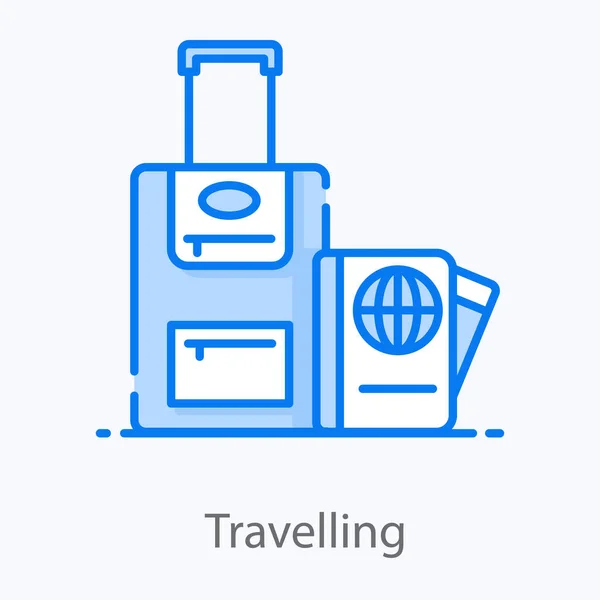 Мешок Тележки Паспортом Плоский Дизайн Иконки Концепции Путешествия — стоковый вектор