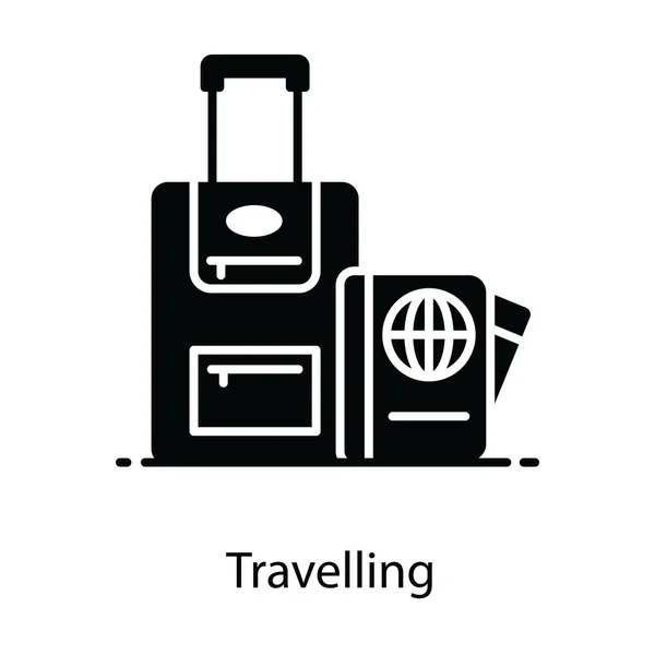 带有护照的Trolley包 旅行概念图标的平面设计 — 图库矢量图片