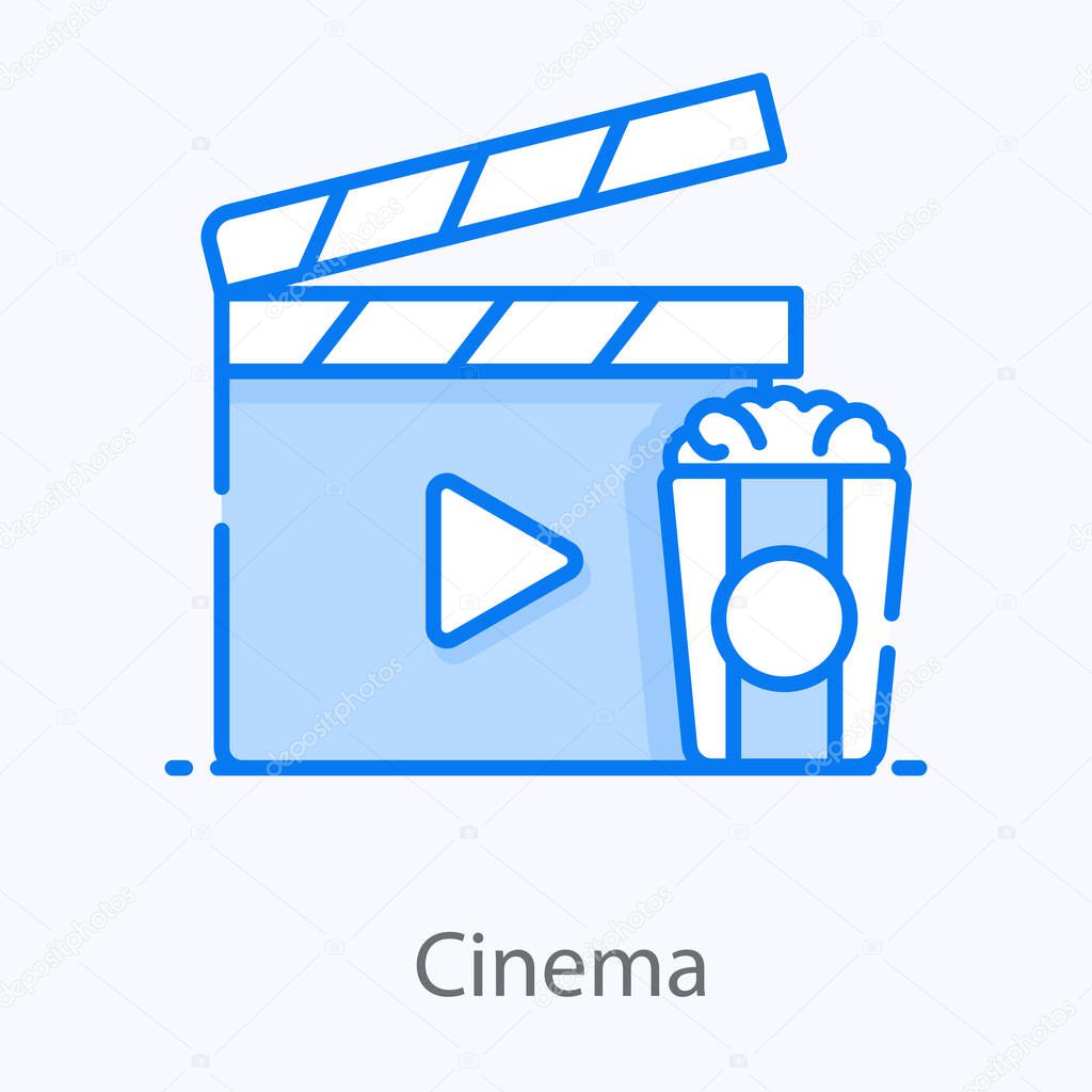 MobileFlat design of clapperboard with popcorn, cinema concept icon