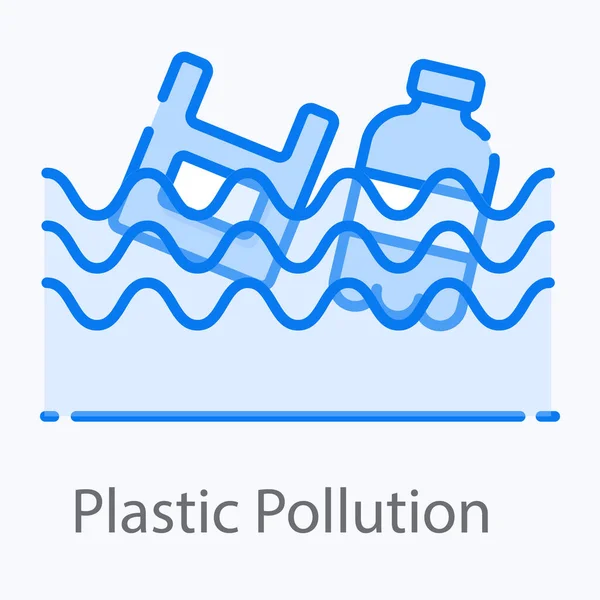 Inquinamento Plastico Stile Vettore Inquinamento Oceanico Icona Modificabile — Vettoriale Stock