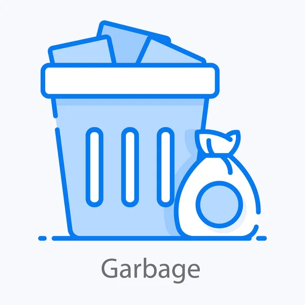 Çuvallı Çöp Kutusu Modaya Uygun Bir Çöp Simgesi — Stok Vektör