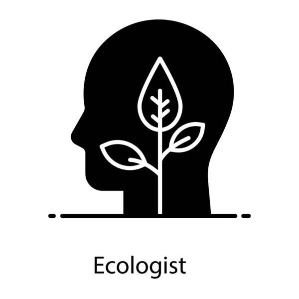 Εικόνα Ανθρώπινου Κεφαλιού Φύλλα Μέσα Που Απεικονίζει Οικολόγο — Διανυσματικό Αρχείο