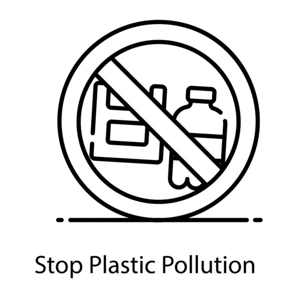 Fermare Inquinamento Plastica Segno Trasversale Bottiglie Raffiguranti Plastica Vietata — Vettoriale Stock