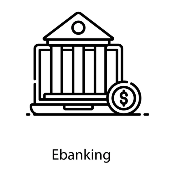 Bankgebouw Een Laptop Plat Icoon Ontwerp Van Elektronisch Bankieren — Stockvector