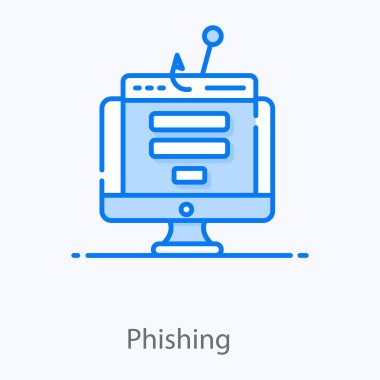 Sahteciliğin düz vektör tasarımı, web sayfası içerisindeki monitörle kanca 