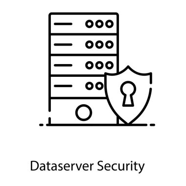 Veritabanı güvenlik simgesi konseptini gösteren sunucu rafı olan kalkanlar