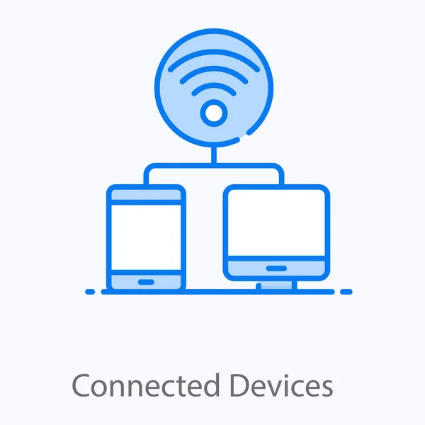 Projeto Plano Dispositivos Conectados Sinais Wifi Com Celular Monitor — Vetor de Stock