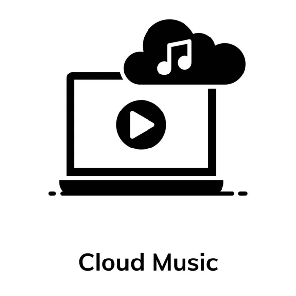 Znak Graficzny Wewnątrz Laptopa Notatka Muzyczna Wewnątrz Chmury Ikona Muzyki — Wektor stockowy