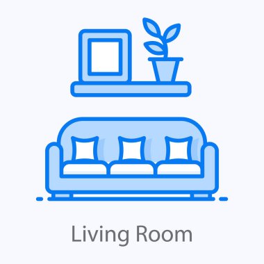 Çiçek saksılı kanepe oturma odası simgesi konseptini gösteriyor