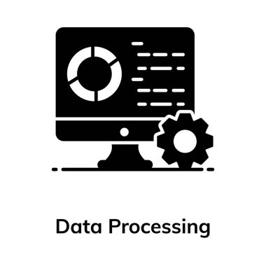 Pasta grafikli dişli, düzenlenebilir biçimdeki veri işleme simgesi tasarımı 