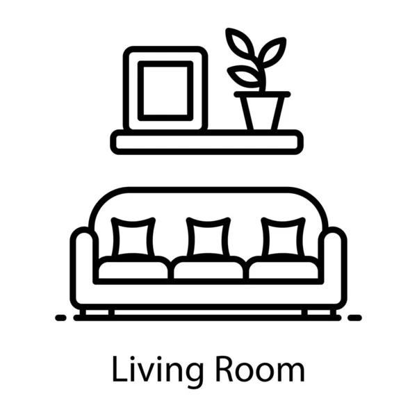 有花盆的沙发展示客厅图标的概念 — 图库矢量图片