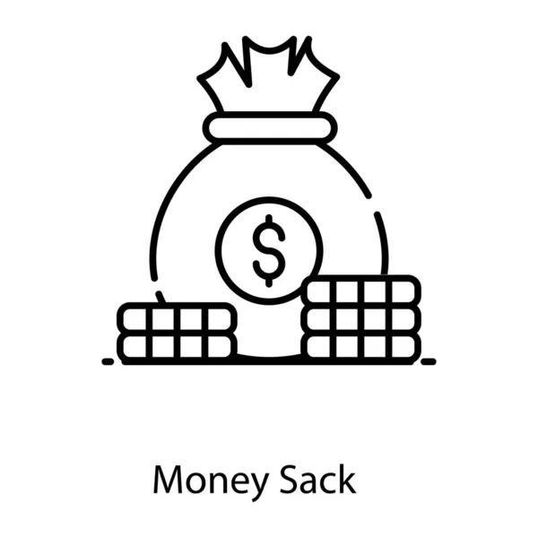 Flat Icon Money Sack Dollar Pouch Coins Stack — Stock Vector