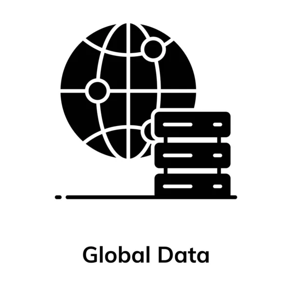 데이터 센터와 지구본 스타일의 데이터 아이콘 — 스톡 벡터