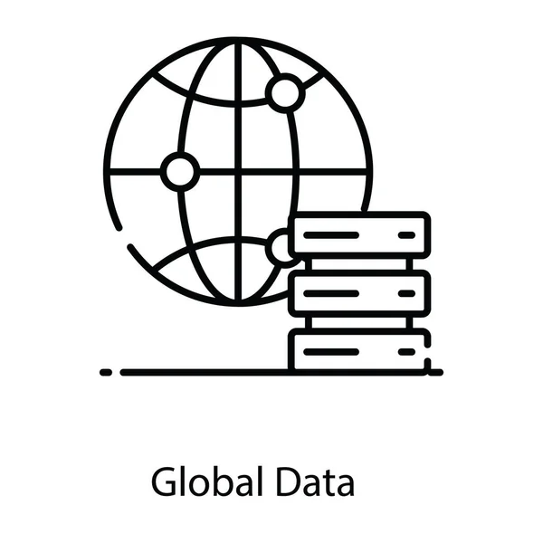 Globe Connecté Avec Datacenter Icône Données Globale Dans Style Modifiable — Image vectorielle