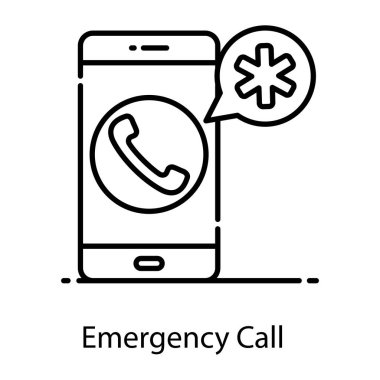 Düz vektör ve sağlık hizmetlerinde acil çağrı simgesi