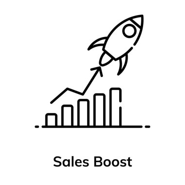 Çubuk grafiği ve füzesi olan yukarı ok, satış takviyesi simgesi konsepti
