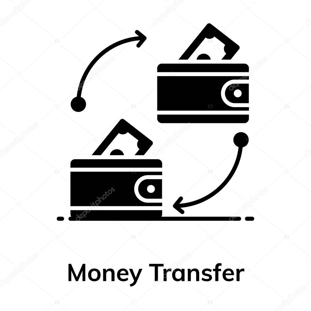 Exchanging arrows with wallets showing money transfer icon