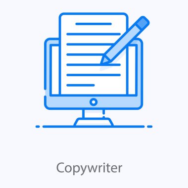 Kopyalama yazısının düz tasarımı, içerideki kalem ile kağıt ekranı 