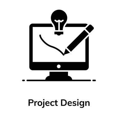 Proje tasarımının simgesi, monitörlü ampul ve kalem 