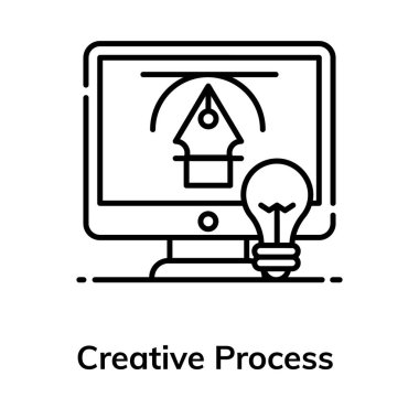 İçerideki ampullü kalem aracı, yaratıcı işlem simgesi