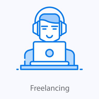 Dizüstü bilgisayarda çalışan erkek avatar serbest çalışıyor.