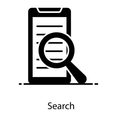 Büyüteç görünümlü akıllı telefon mobil arama simgesi